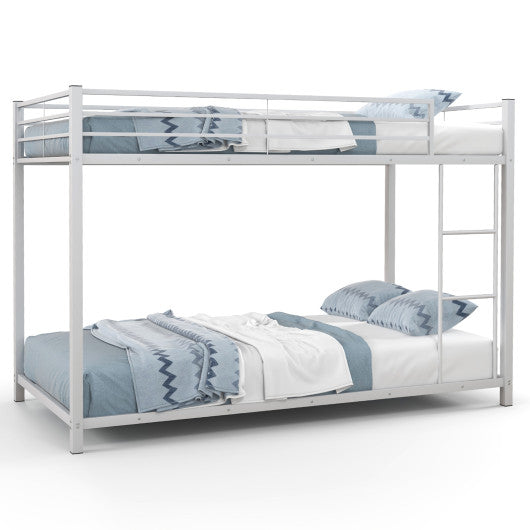 Low Profile Twin Over Twin Metal Bunk Bed with Full-length Guardrails-White - Set Shop and Smile