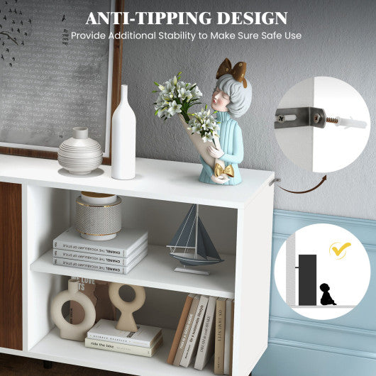 Modern Buffet Sideboard with 2 Doors and Open Compartments-Walnut - Set Shop and Smile