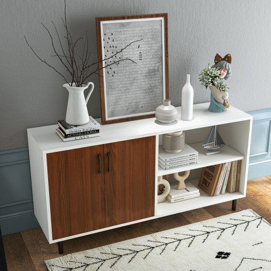 Modern Buffet Sideboard with 2 Doors and Open Compartments-Walnut - Set Shop and Smile