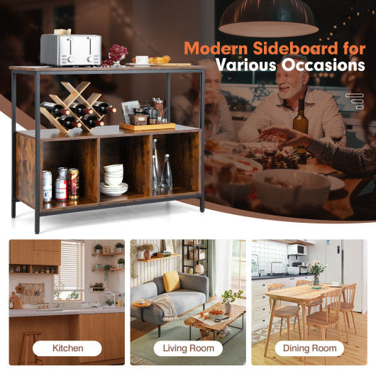 Modern Kitchen Buffet Sideboard with 3 Compartments-Black - Set Shop and Smile