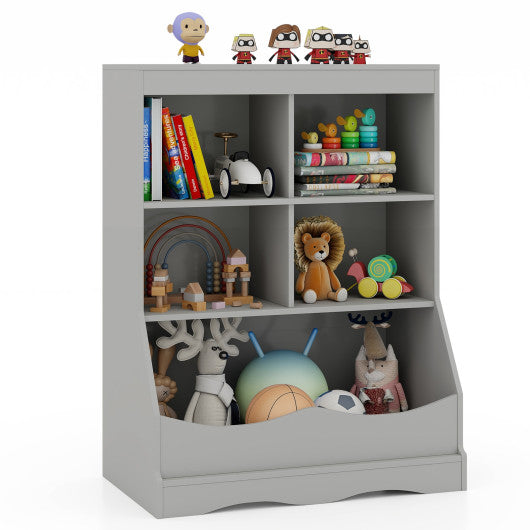 3-Tier Children's Multi-Functional Bookcase Toy Storage Bin Floor Cabinet-Gray