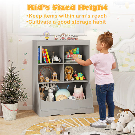 3-Tier Children's Multi-Functional Bookcase Toy Storage Bin Floor Cabinet-Gray