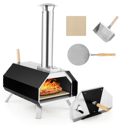 Outdoor Pizza Oven with Pizza Stone and Foldable Legs for Camping-Black - Set Shop and Smile