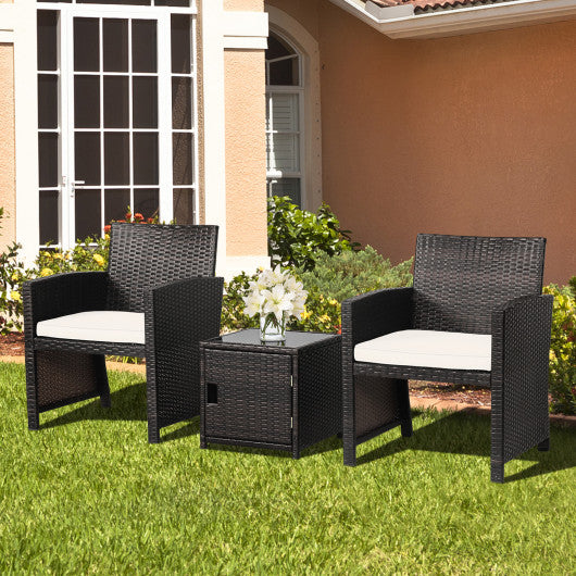 3 Pieces Patio Wicker Furniture Set with Storage Table and Protective Cover-Gray - Set Shop and Smile