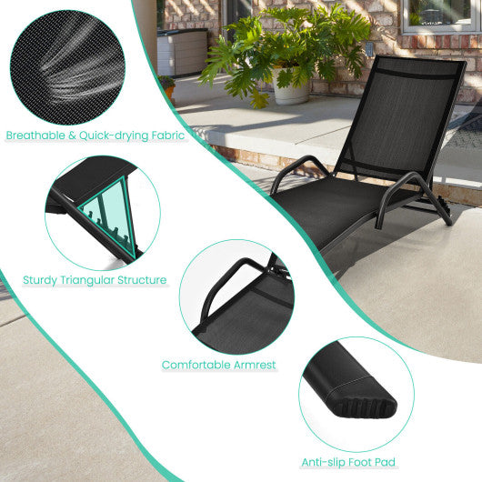 2 Pieces Outdoor Chaise Lounge with 5-Position Adjustable Backrest-Black - Set Shop and Smile