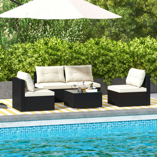 5 Pieces Outdoor Patio Furniture Set with Cushions and Coffee Table - Set Shop and Smile