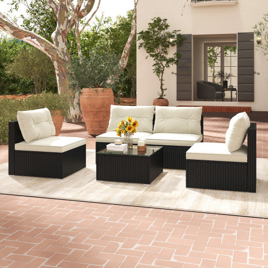 5 Pieces Outdoor Patio Furniture Set with Cushions and Coffee Table - Set Shop and Smile