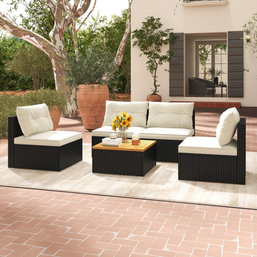5 Piece Outdoor Furniture Set with Solid Tabletop and Soft Cushions - Set Shop and Smile