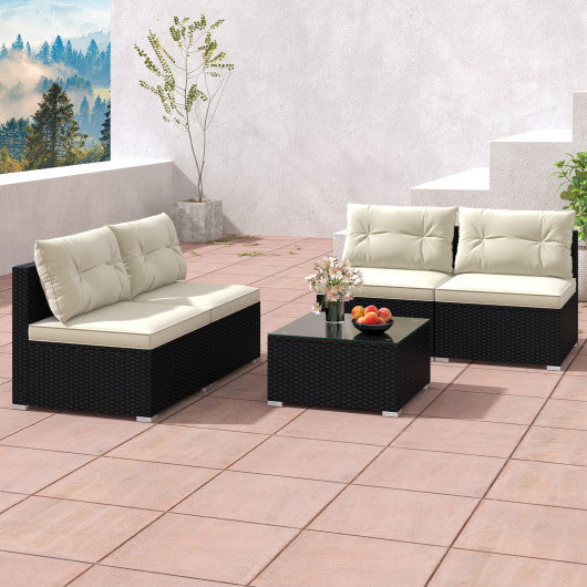 5 Pieces Outdoor Patio Furniture Set with Cushions and Coffee Table - Set Shop and Smile