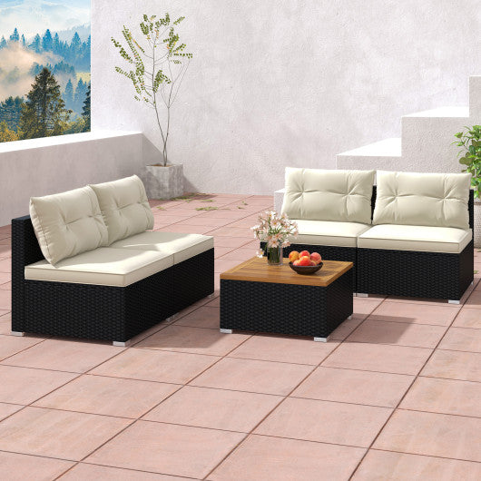 5 Piece Outdoor Furniture Set with Solid Tabletop and Soft Cushions - Set Shop and Smile