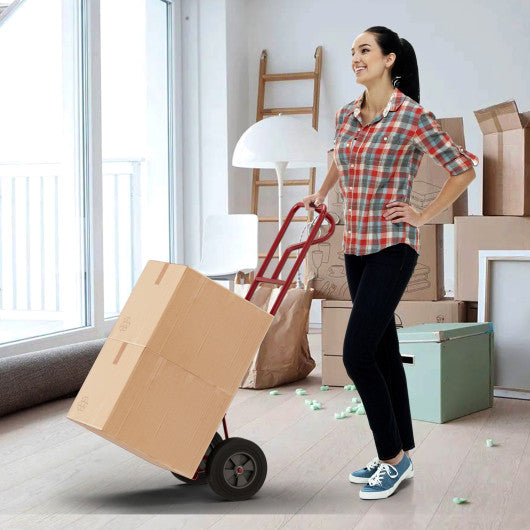 P-Handle Hand Truck with Foldable Load Plate for Warehouse Garage-Red