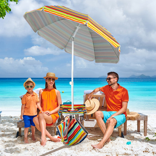 6.5 Feet Patio Beach Umbrella with Cup Holder Table and Sandbag-Orange