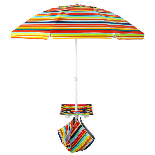 6.5 Feet Patio Beach Umbrella with Cup Holder Table and Sandbag-Orange