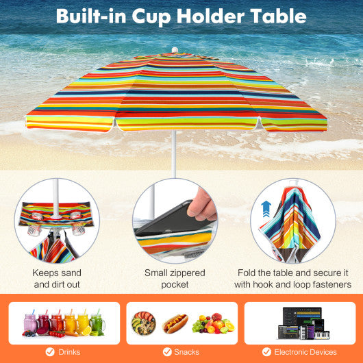 6.5 Feet Patio Beach Umbrella with Cup Holder Table and Sandbag-Orange