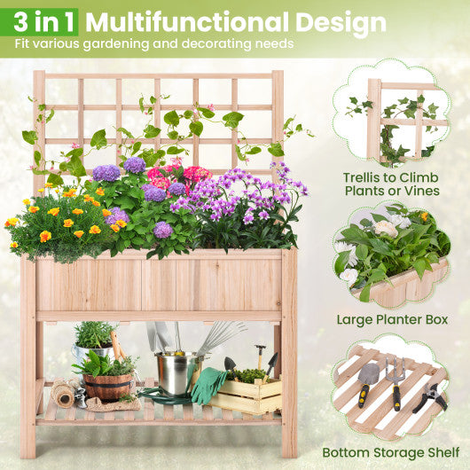 Costway Raised Garden Bed Elevated Wooden Planter Box with Trellis