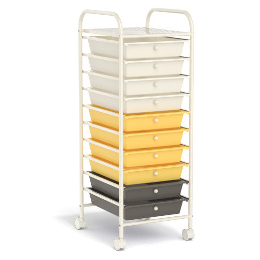 10 Drawer Rolling Storage Cart Organizer-Yellow - Set Shop and Smile