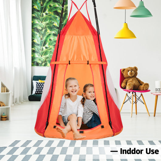 2-in-1 40 Inch Kids Hanging Chair Detachable Swing Tent Set-Blue