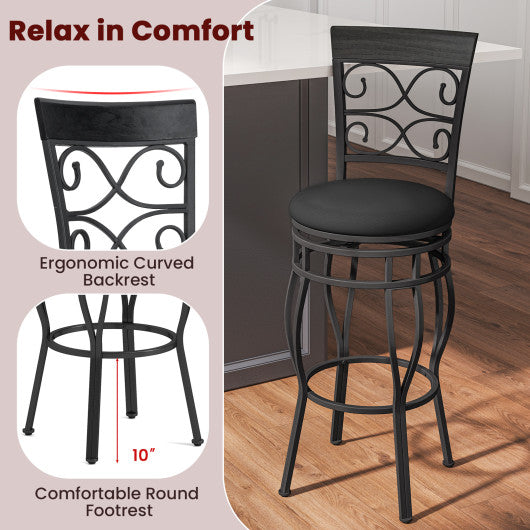Set of 2 30 Inch Bar Stool with Backrest and Footrest-Black