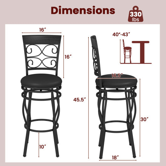 Set of 2 30 Inch Bar Stool with Backrest and Footrest-Black