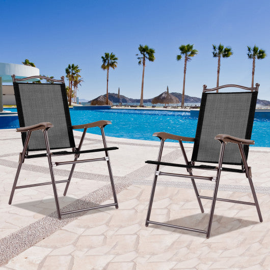 Set of 2 Patio Folding Sling Back Camping Deck Chairs-Beige