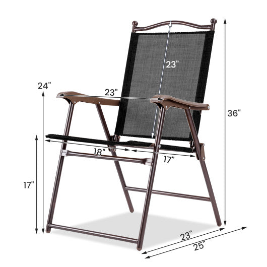 Set of 2 Patio Folding Sling Back Camping Deck Chairs-Brown