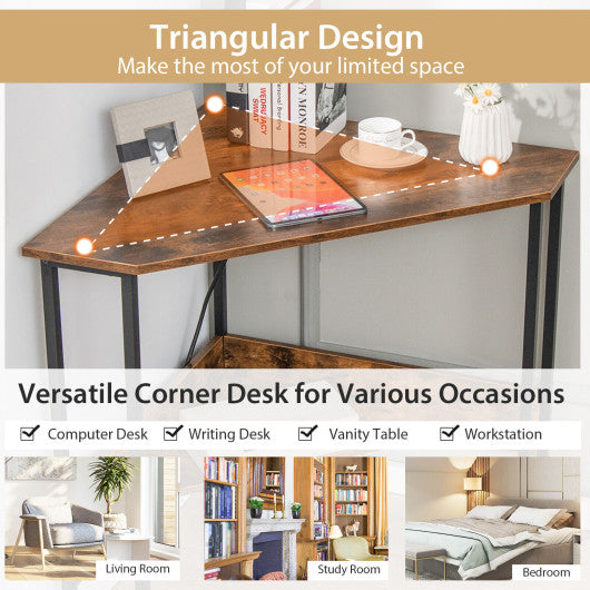 Triangle Computer Corner Desk with Charging Station-Black - Set Shop and Smile
