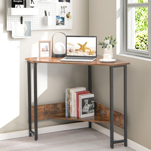 Triangle Computer Corner Desk with Charging Station-Black - Set Shop and Smile