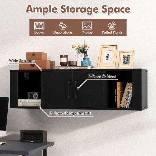 Wall Mounted Floating 2 Door Desk Hutch Storage Shelves - Set Shop and Smile