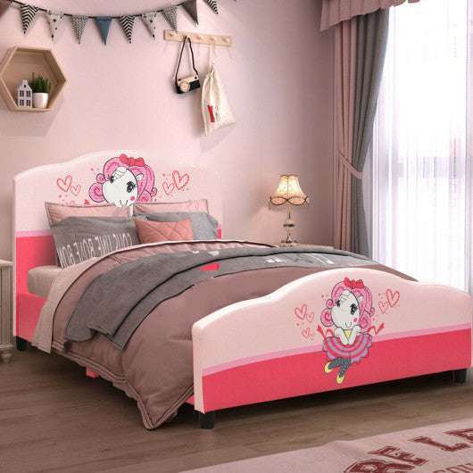 Kids Children Upholstered Platform Toddler Girl Pattern Bed - Set Shop and Smile