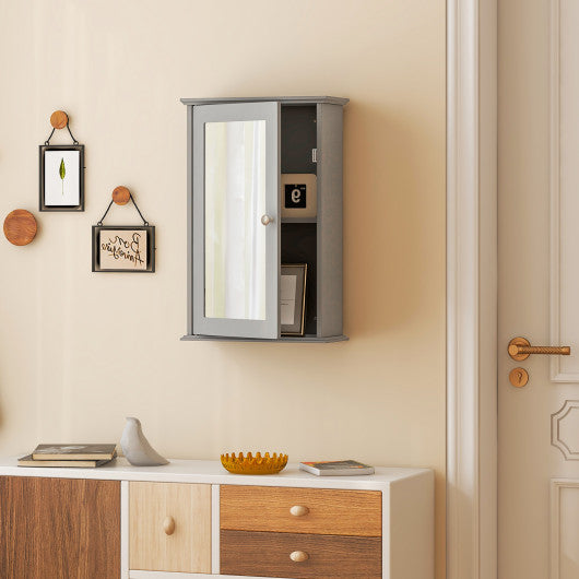 Bathroom Wall Cabinet with Single Mirror Door-Gray - Set Shop and Smile
