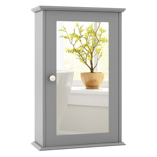 Bathroom Wall Cabinet with Single Mirror Door-Gray - Set Shop and Smile