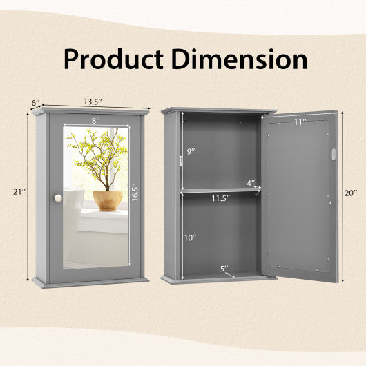 Bathroom Wall Cabinet with Single Mirror Door-Gray - Set Shop and Smile