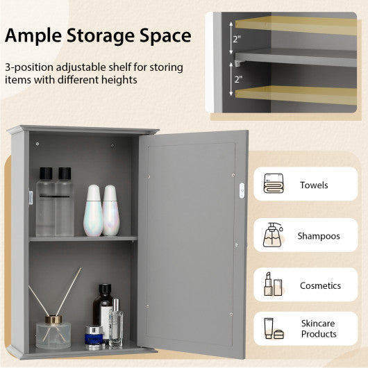 Bathroom Wall Cabinet with Single Mirror Door-Gray - Set Shop and Smile