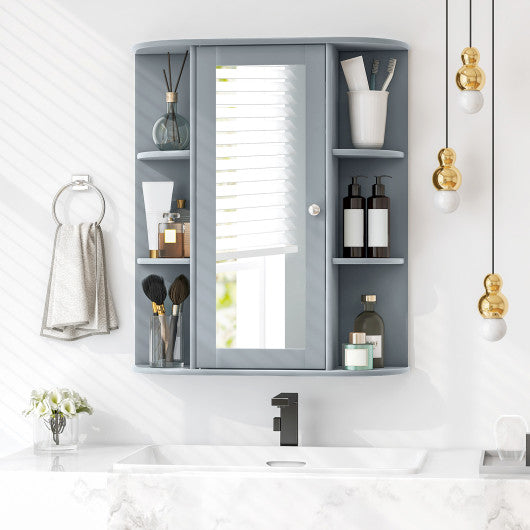 Bathroom Single Door Shelves Wall Mount Cabinet with Mirror-Gray