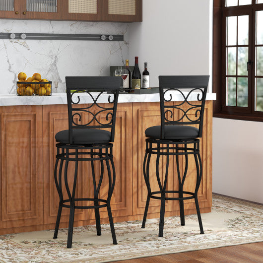 Set of 2 30 Inch Bar Stool with Backrest and Footrest-Black - Set Shop and Smile