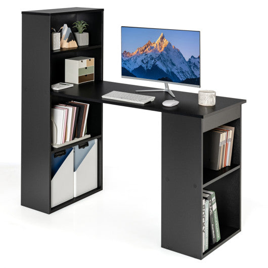 Computer Desk Writing Workstation Office with 6-Tier Storage Shelves-Black - Set Shop and Smile