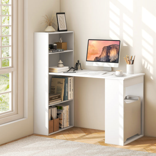 Computer Desk Writing Workstation Office with 6-Tier Storage Shelves-White - Set Shop and Smile