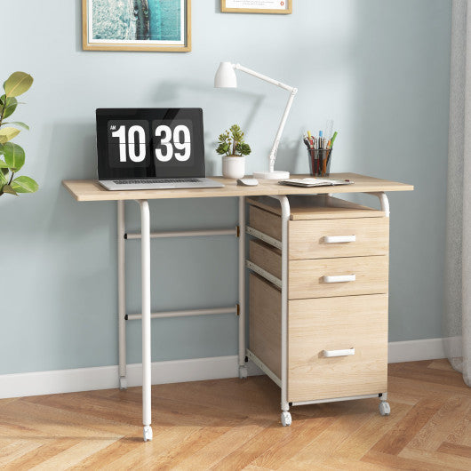 Folding Computer Laptop Desk Wheeled Home Office Furniture-Brown - Set Shop and Smile