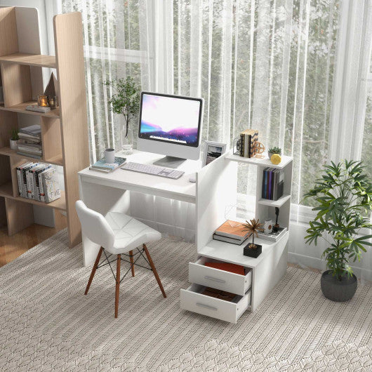 Computer Desk Home Office with Bookshelf and Drawers-White - Set Shop and Smile