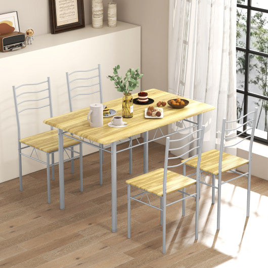 5 Pieces Wood Metal Dining Table Set with 4 Chairs-Walnut - Set Shop and Smile