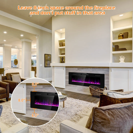 50 Inch Recessed Ultra Thin Electric Fireplace with Timer - Set Shop and Smile