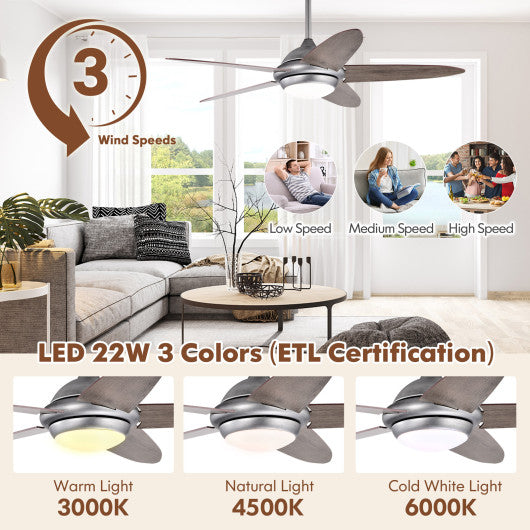 52 Inch Ceiling Fan with Lights and 3 Lighting Colors-Silver Gray - Set Shop and Smile