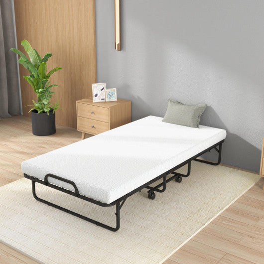 Twin Size Metal Folding Bed with Memory Foam Mattress - Set Shop and Smile
