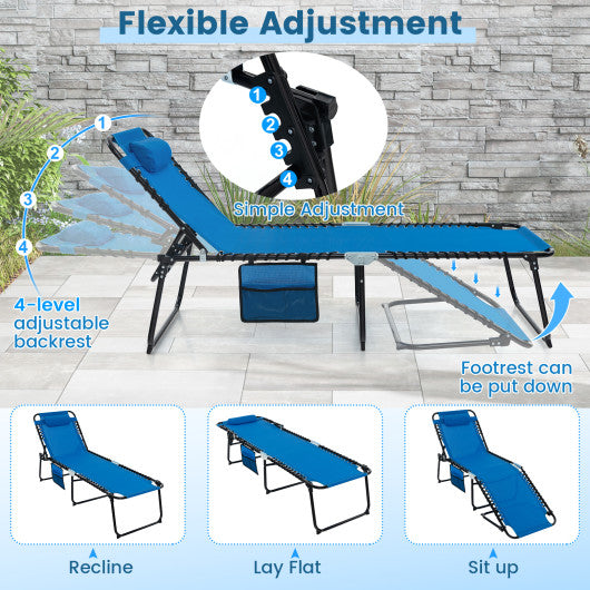 Foldable Recline Lounge Chair with Adjustable Backrest and Footrest-Blue