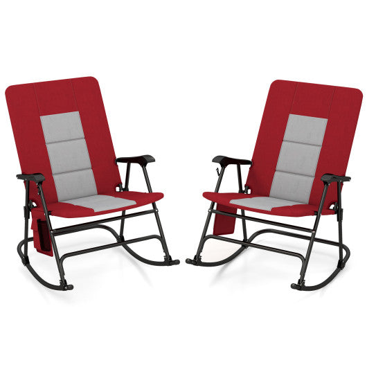 Foldable Rocking Padded Portable Camping Chair with Backrest and Armrest -Blue