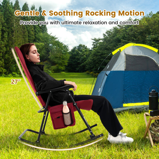 Foldable Rocking Padded Portable Camping Chair with Backrest and Armrest -Blue