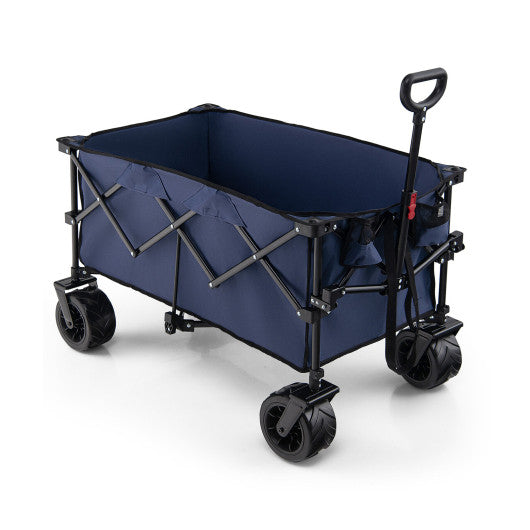 Folding Utility Garden Cart with Wide Wheels and Adjustable Handle-Blue - Set Shop and Smile