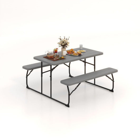 Indoor and Outdoor Folding Picnic Table Bench Set with Wood-like Texture-Gray - Set Shop and Smile