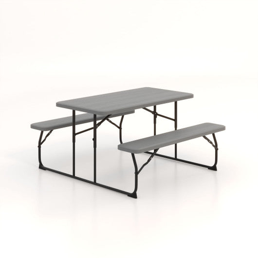 Indoor and Outdoor Folding Picnic Table Bench Set with Wood-like Texture-Gray - Set Shop and Smile