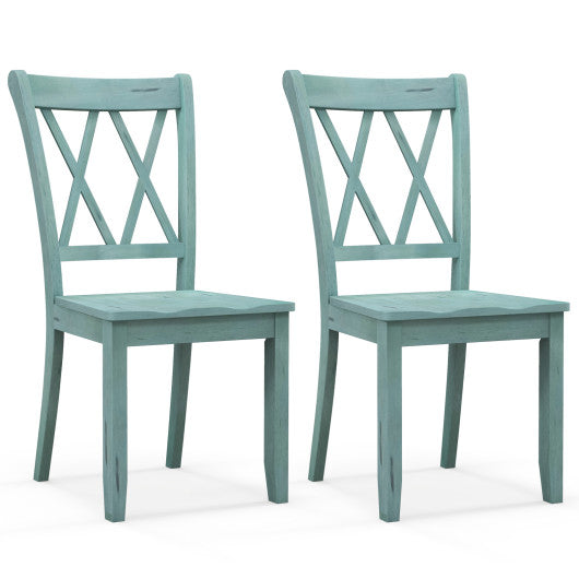 Set of 2 Cross Back Rubber Wood Dining Chairs - Set Shop and Smile